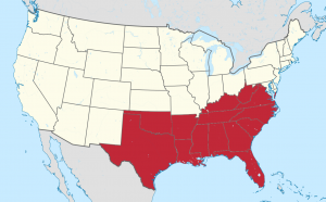 Map of the United States with Dixie highlighted